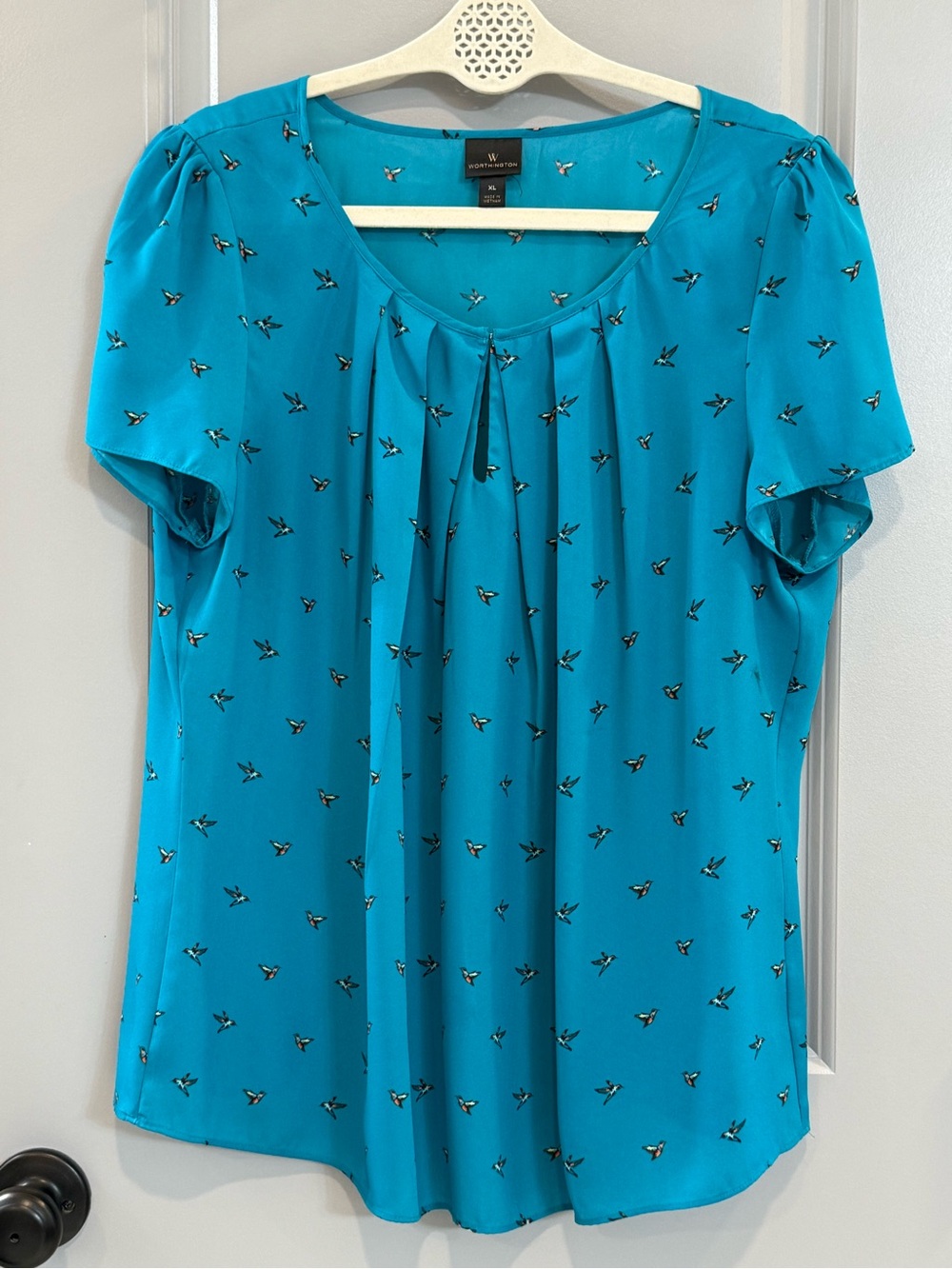 Worthington Teal Flutter-Sleeve Blouse